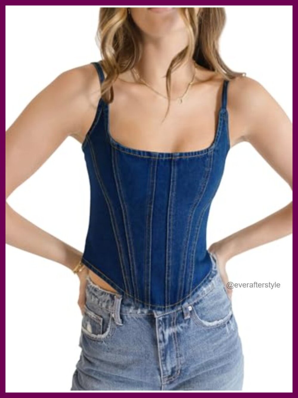Denim Corset Tank Top Sleeveless Slim Fit Spaghetti Strap Summer Crop Top